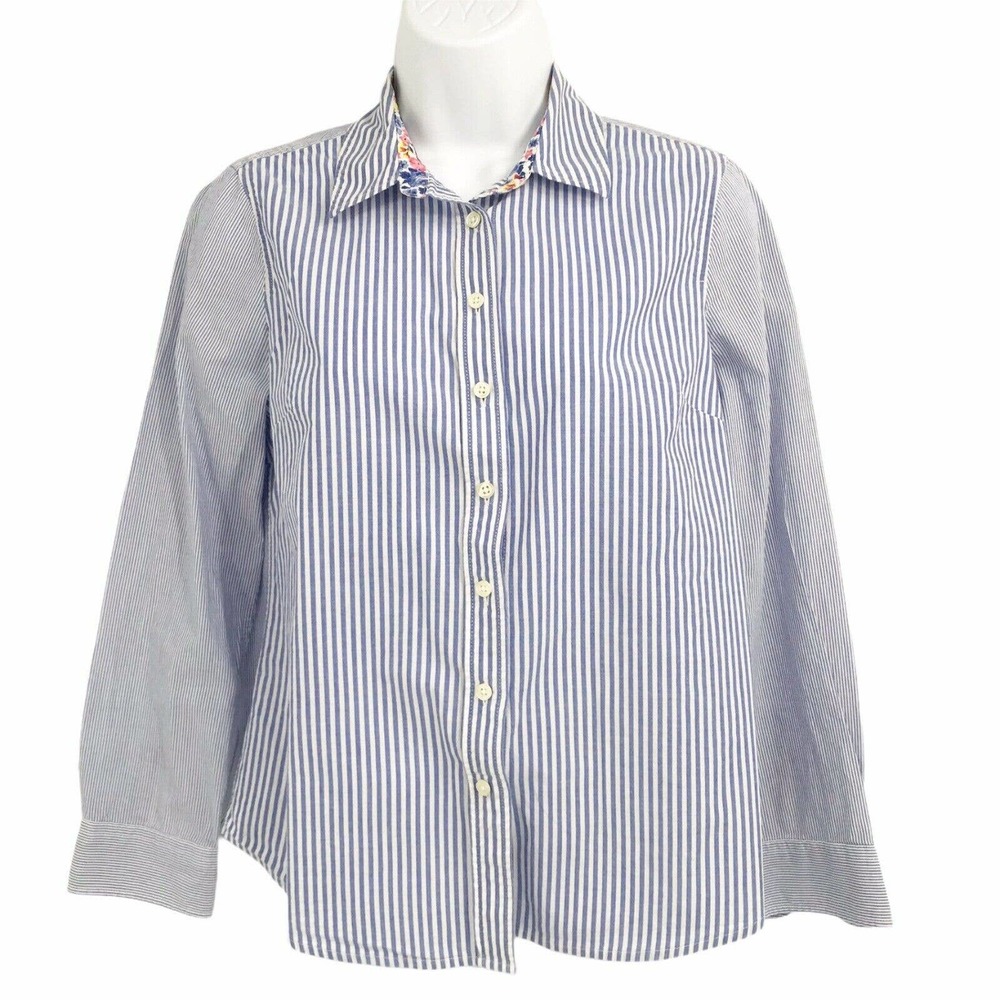 Talbots Women's Blue/White Striped Long sleeves Button Up Shirt Top Size Small